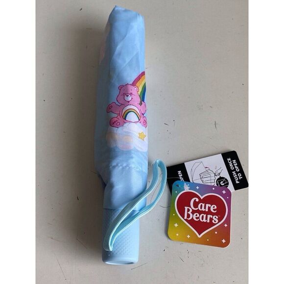 Care Bears Rainbow Umbrella Auto Open Close Blue Compact NEW - Picture 1 of 10